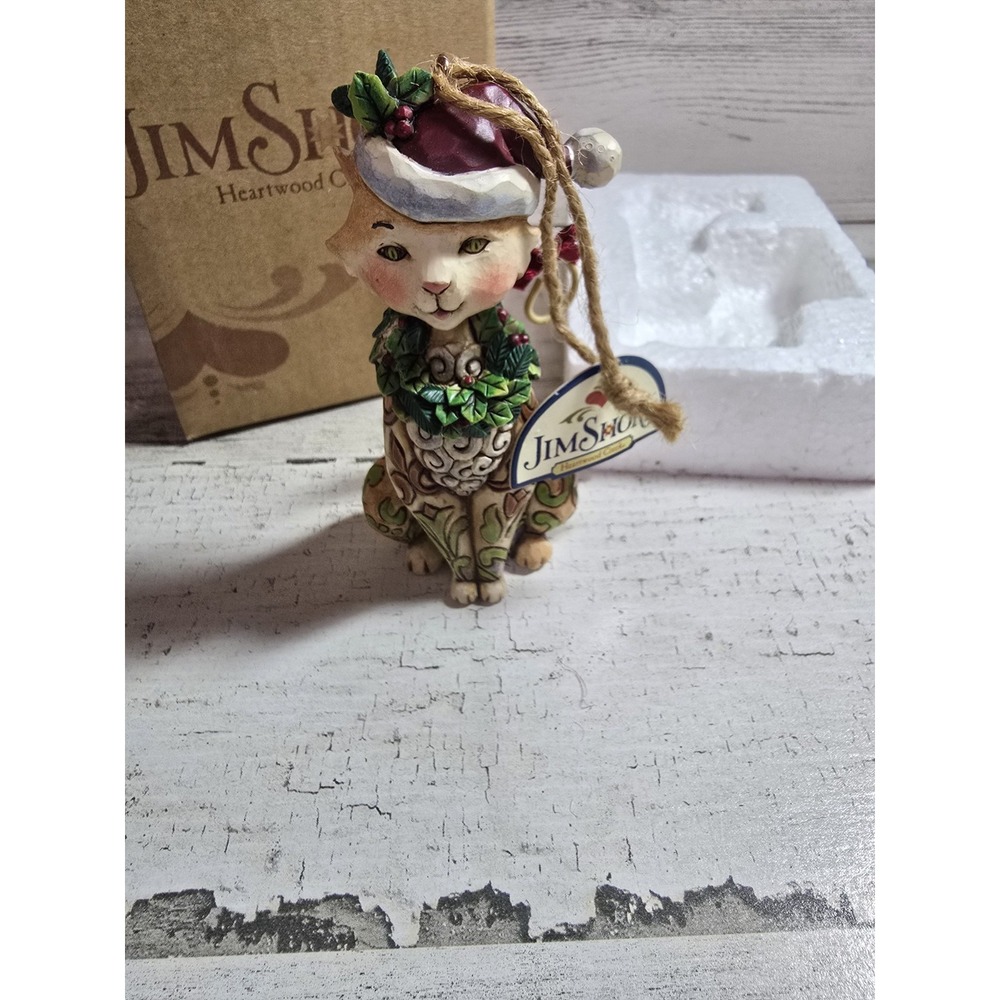 Jim Shore Heartwood Creek 4010629 2008 Christmas Cat Figurine W Box